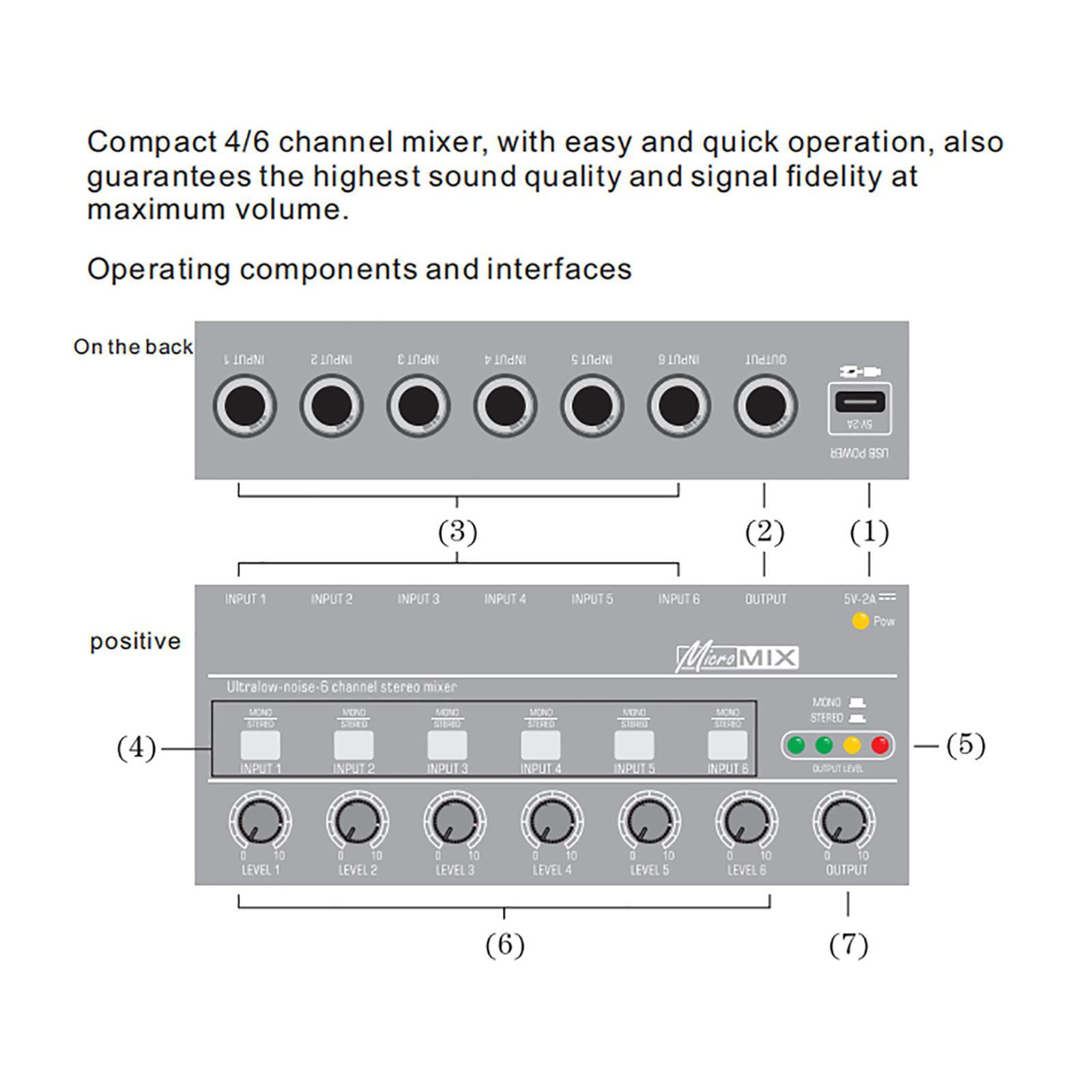 4 Channel Audio Mixer Music Recording Equipment Mini 6.3mm Equalizer Mixing Console Stereo Mixer for Club Computer Live and Studio Player