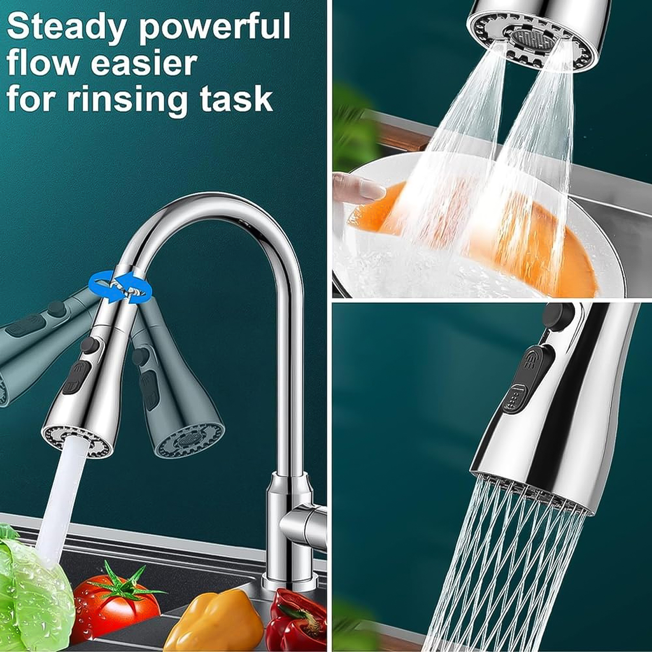 Đầu nối vòi rửa chén bát đa năng chống bắn xả 3 chế độ tiện lợi xoay 360 độ