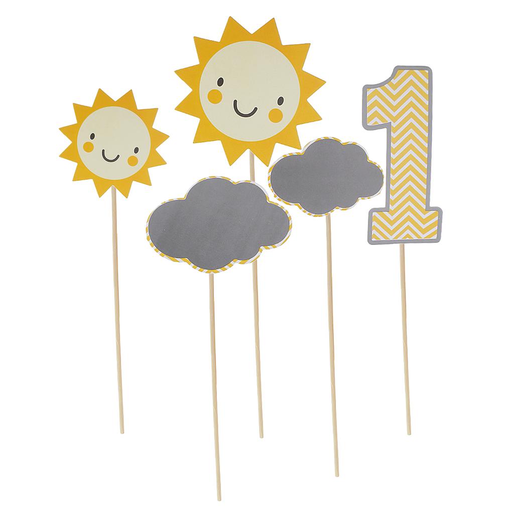 5 Pieces/Set Sun Cloud 1 Letters Cake Topper 1st Birthday Party Cake Decor