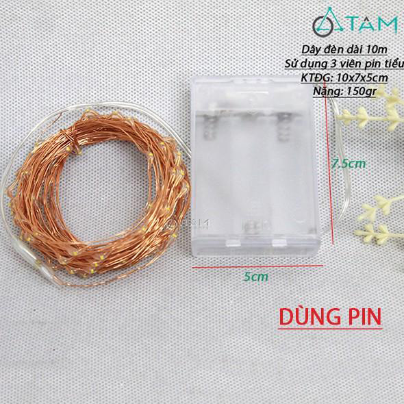 Dây đèn Led đom đóm 10m màu Vàng ấm xài Pin
