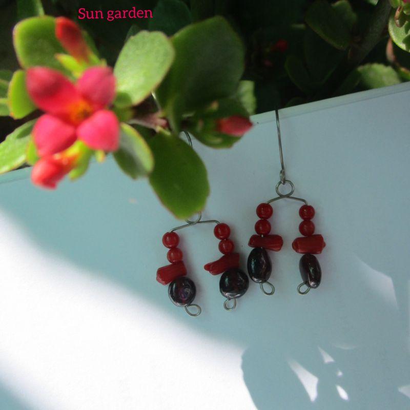 Bông tai san hô đỏ red coral handmade