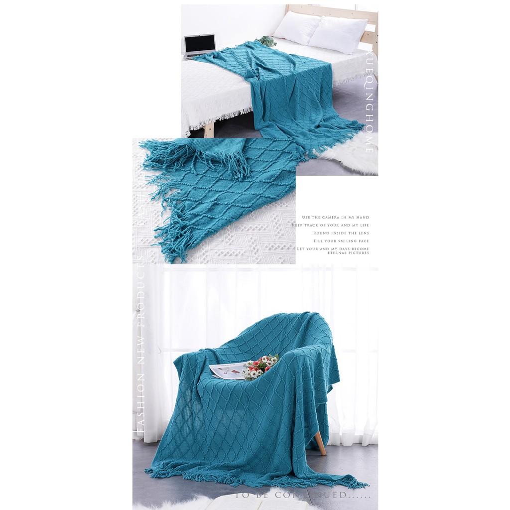 Chăn Thun Đan Len Phủ Ghế Sofa Trang Trí Giường Dệt Hình Thoi