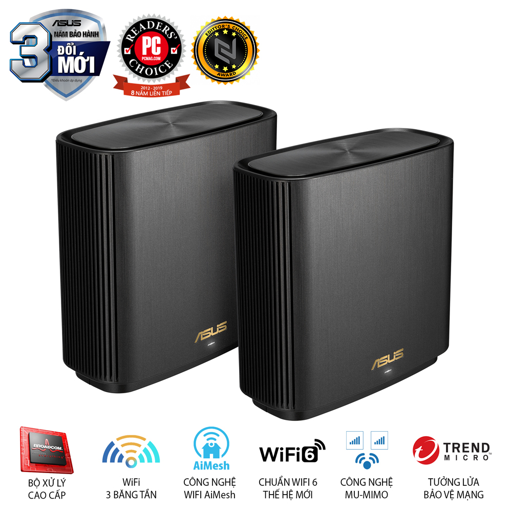 Hệ Thống MESH WI-FI 6 ASUS XT8 (W-2-PK) ZenWiFi Chuẩn AX6600 3 Băng Tần- Hàng Chính Hãng