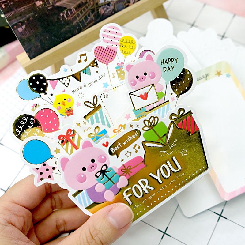 Thiệp giấy Pop-up Card Cao Cấp Nhập Từ Đài Loan FK4006 Chữ Nhũ Vàng Họa tiết Cute Sắc Nét 10.5x15.2cm