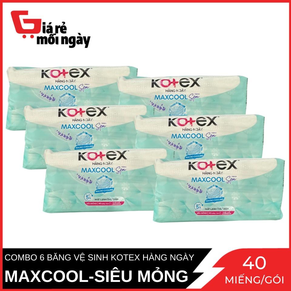 Combo 6 Băng Vệ SInh Kotex Hằng Ngày Maxcool Chiếc Suất Lavender 40 Miếng/Gói