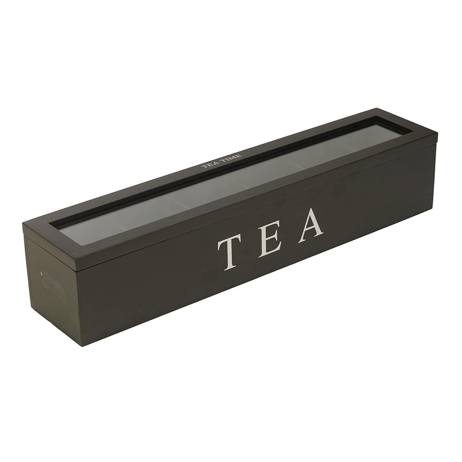Tea Box with Lid Coffee Bag Storage Holder & 6 Compartment Kitchen Organizer