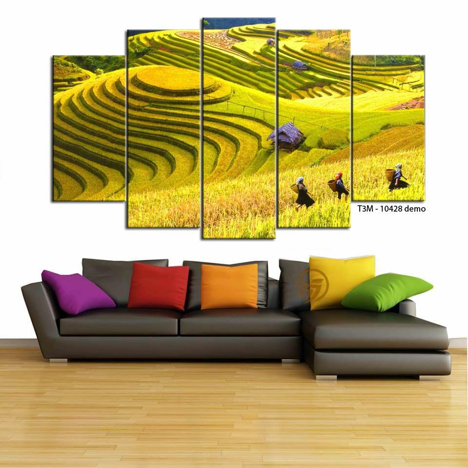 Tranh treo tường trang trí Ruộng bậc thang 5 tấm 3D/gỗ MDF Hàn Quốc chống ẩm mốc, mối mọt