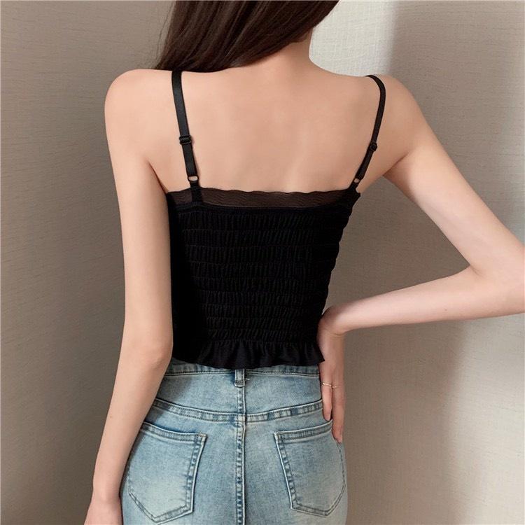 Áo bra nhún Áo hai dây viền ren xinh xắn dáng lửng kèm mút ôm vòng ngực Pasana0207
