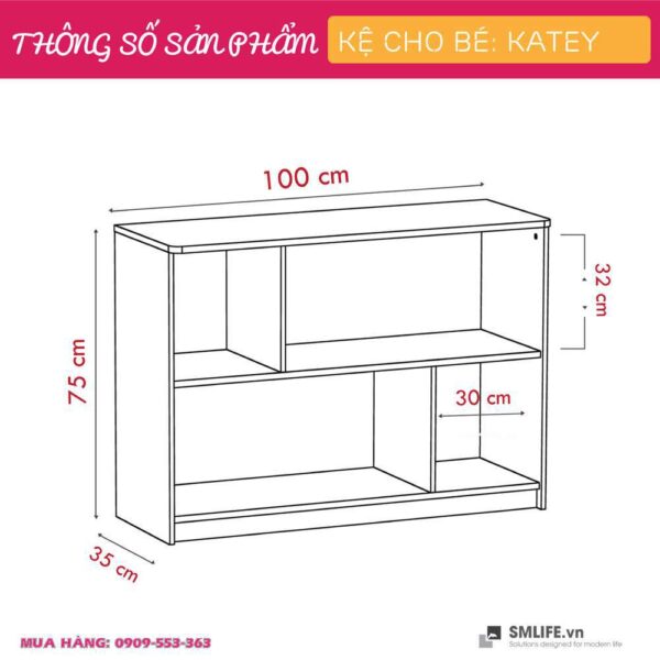 Kệ để đồ chơi cho bé SMLIFE Katey | Gỗ MDF dày 17mm chống ẩm | D100xR35xC75cm