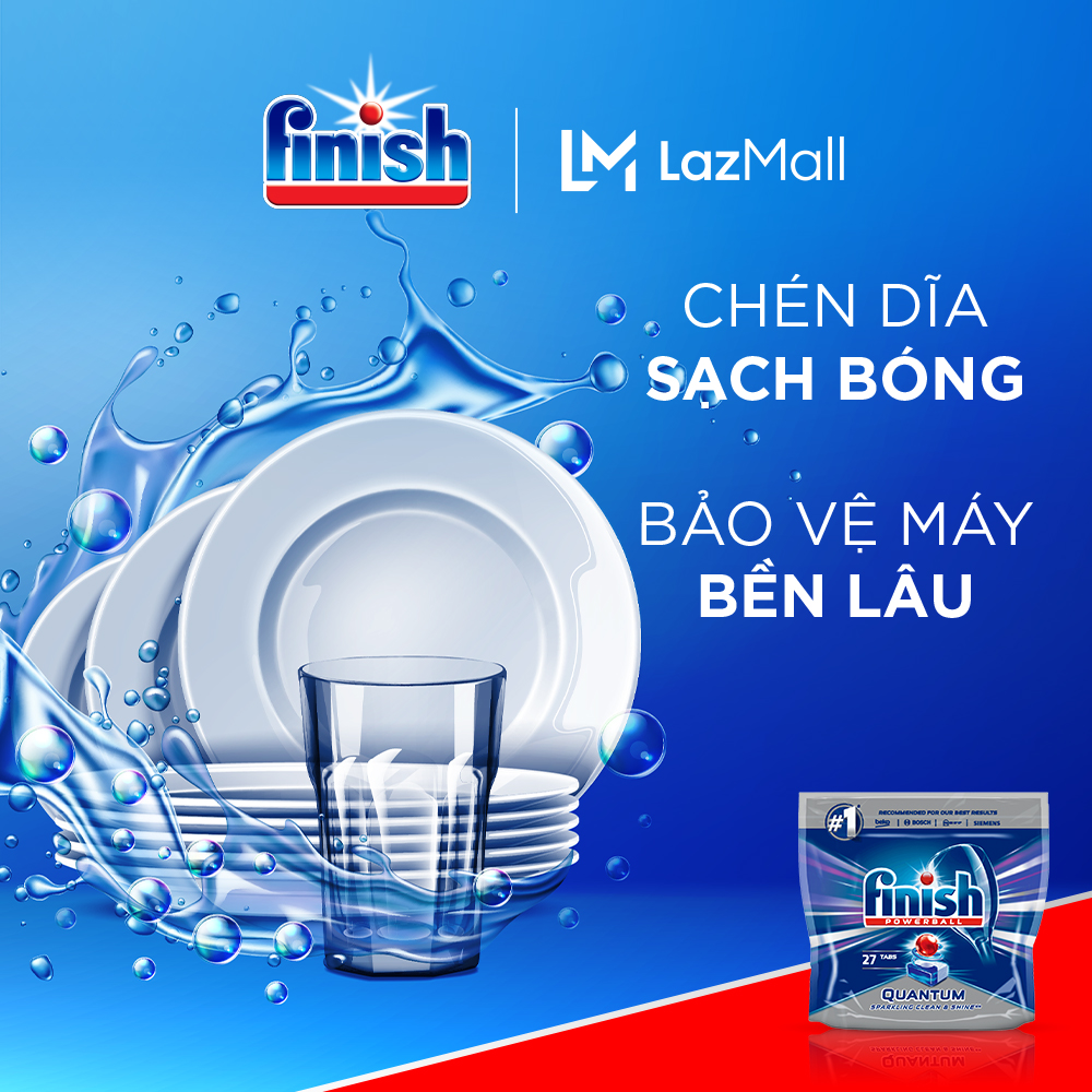 Combo 03 túi Viên Rửa Chén Bát Finish Powerball Quantum 27 viên