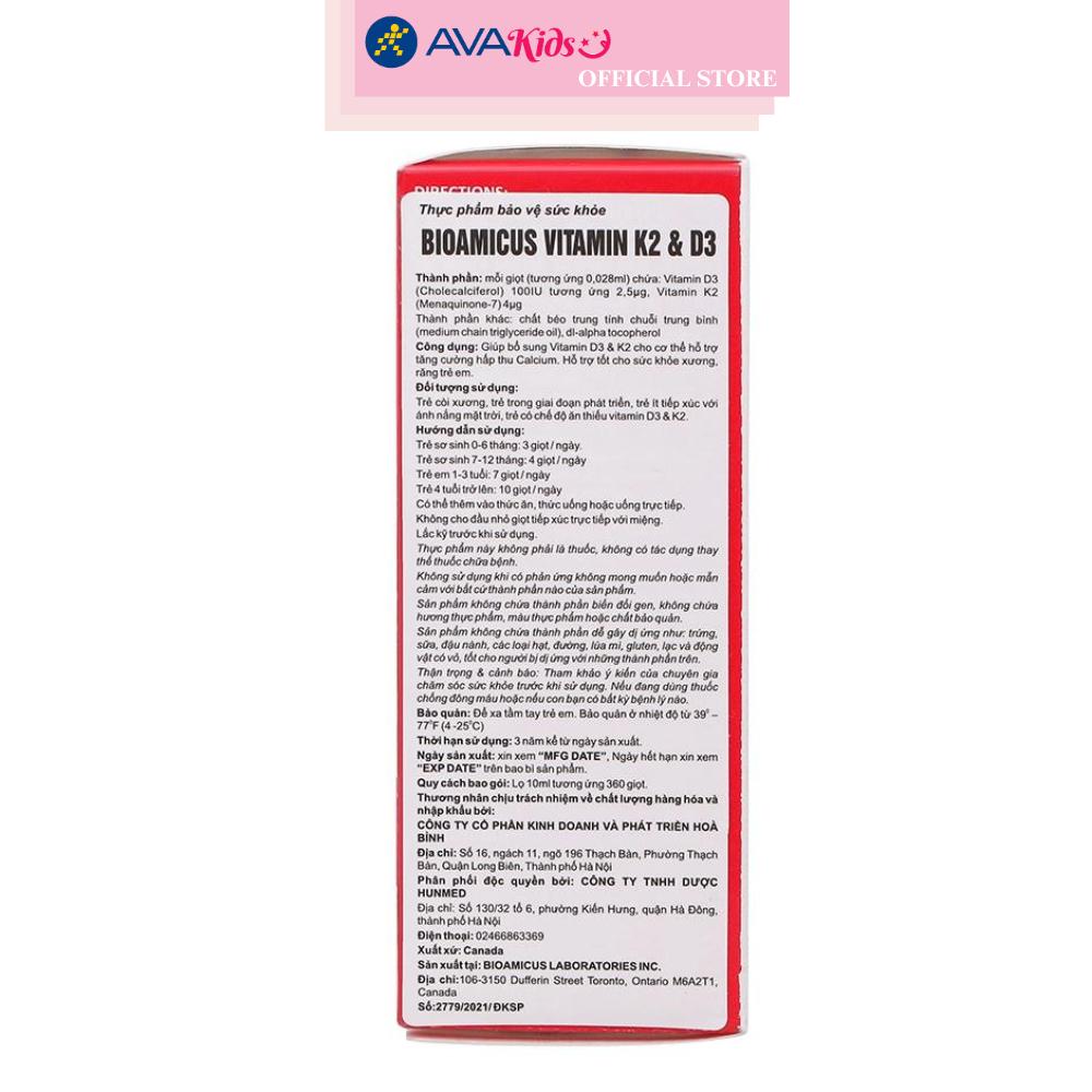 Siro BioAmicus Vitamin K2+D3 hỗ trợ tốt sức khỏe xương, răng 10 ml (từ 0 tháng)