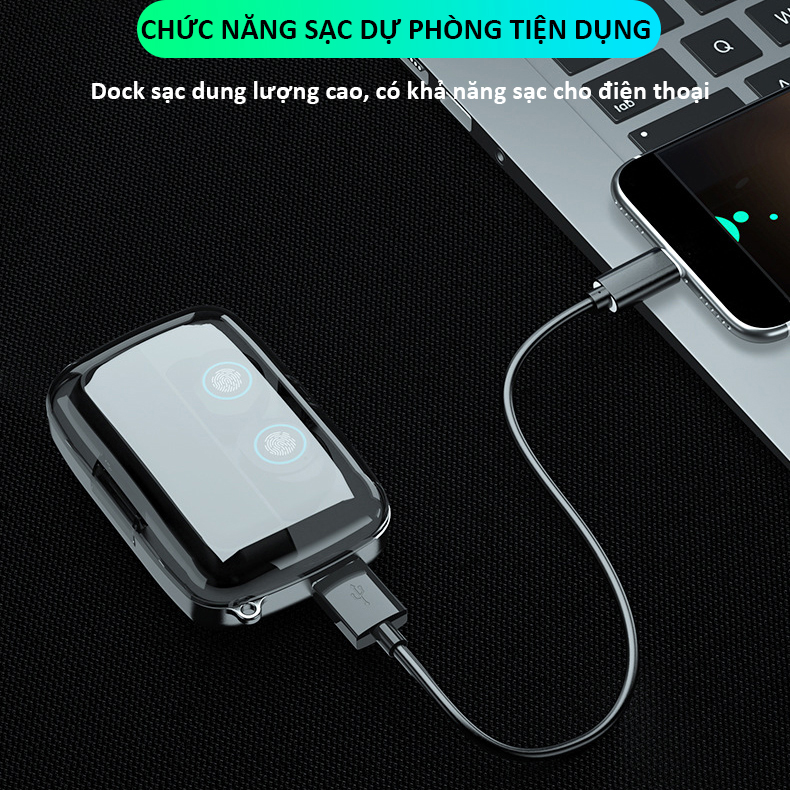 Tai nghe bluetooth không dây SIDOTECH mini TWS true wireless có micro không dây bluetooth 5.1 âm thanh CV8 bùng nổ Siêu Bass, màn hình LED hiển thị pin, cảm ứng vân tay cực nhạy có sạc dự phòng cho điện thoại, mẫu tai nghe không dây Siêu Bass - Hàng Chính Hãng