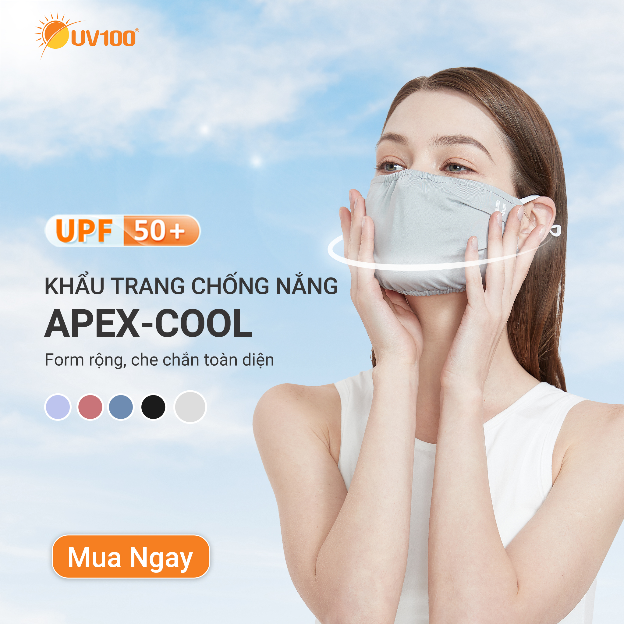 Khẩu Trang Chống Nắng Apex Cool Thoáng Mát, Kháng Khuẩn UV100 LC23407 form to che chắn toàn diện