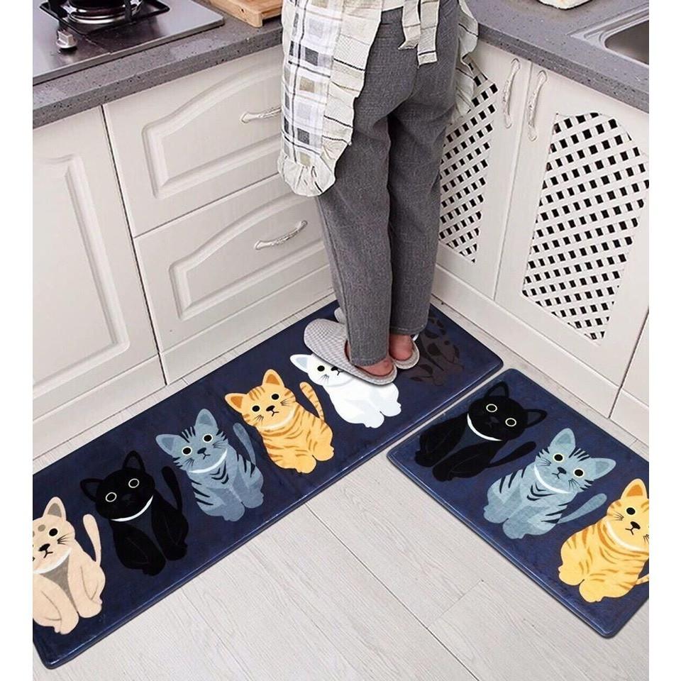 Bộ 2 Thảm Bếp Hình Chữ T Dày Và Mịn Thấm Hút Tốt, Mặt Đáy Chống trơn, Mặt Thảm Bali