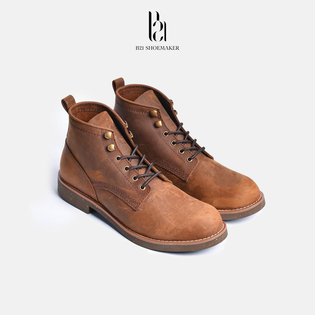 Giày Combat Boot Nam Da Bò Cao Cấp Cổ Lững Đế CORK NITRILE Tăng Chiều Cao Phong Cách Công Sở Vintage - B21 Shoemaker