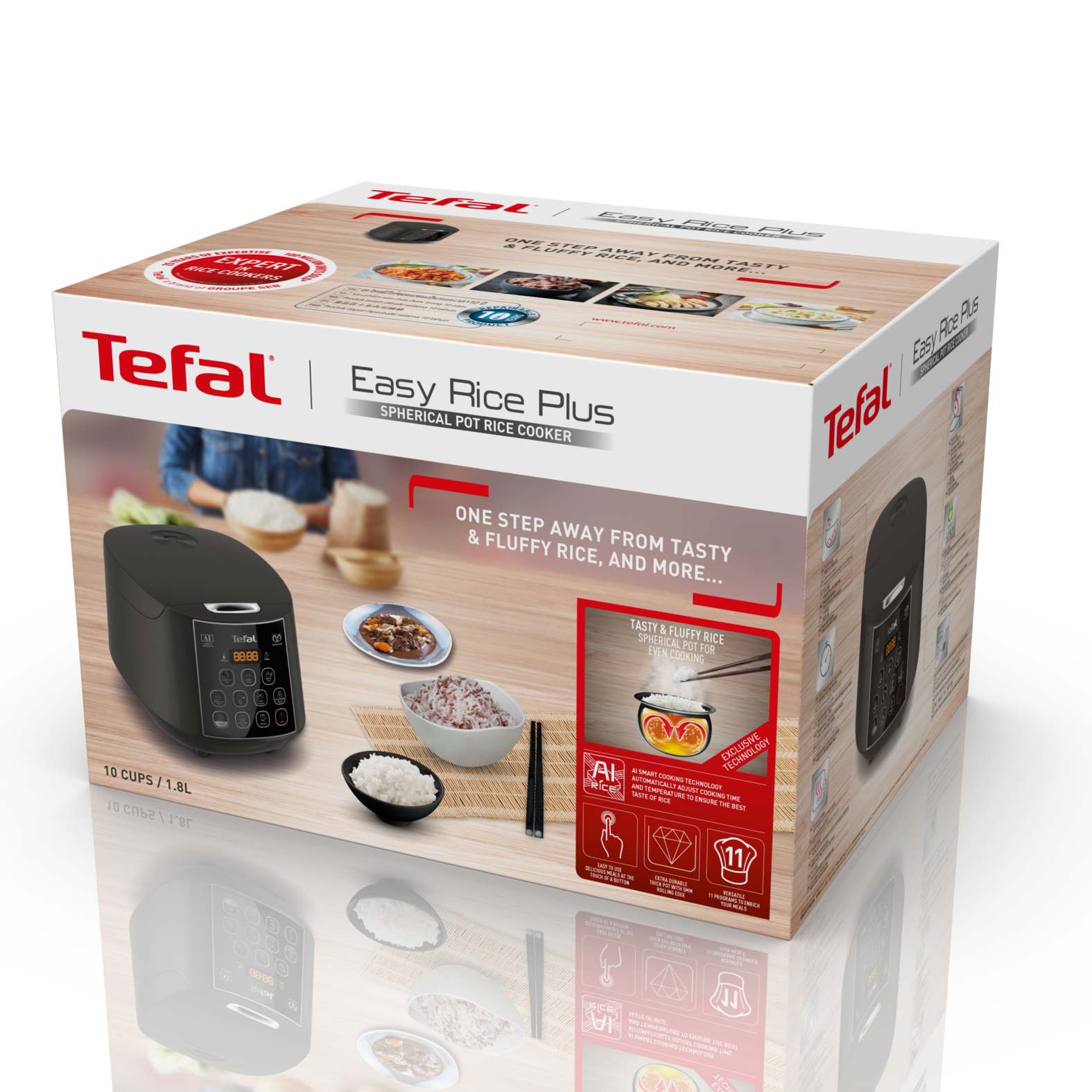 Combo Nồi cơm điện Easy Rice Plus RK736B68 &amp; Chảo chiên sâu lồng 28cm Tefal Unlimited G2551902 - Hàng chính hãng