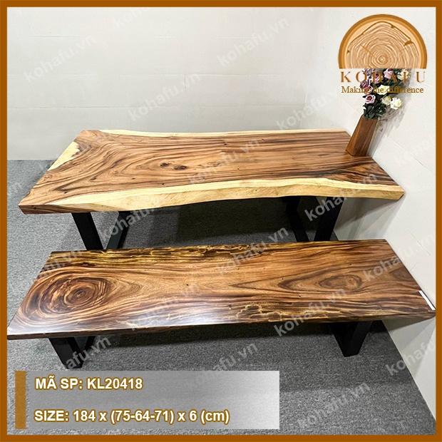 Mặt bàn gỗ me tây nguyên tấm, uốn lượn tự nhiên KL20418