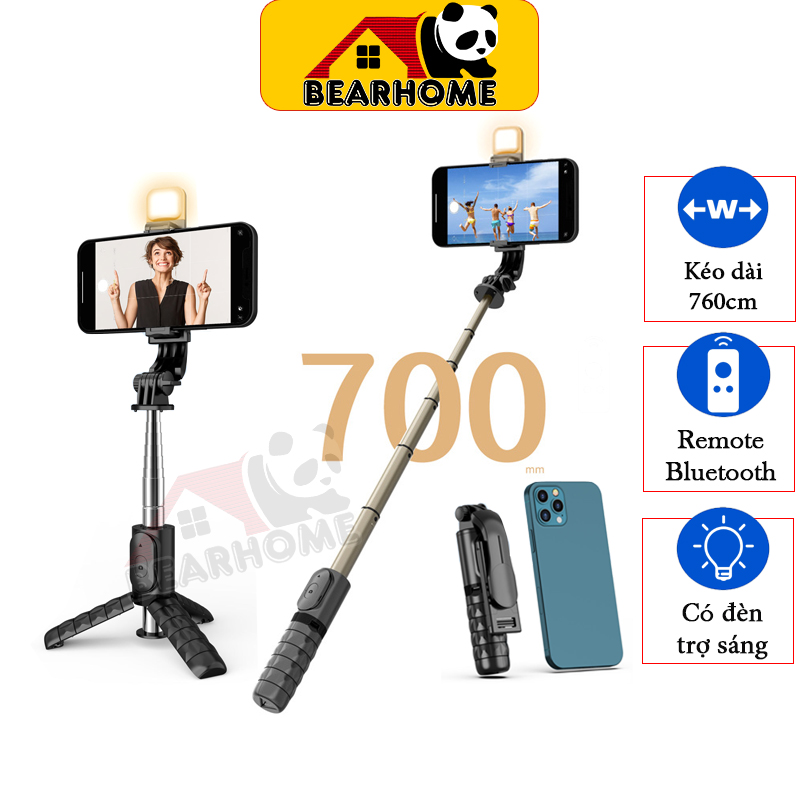 Tripod / Gậy Chụp Hình Bluetooth 3 Chân Bearhome.Có Đèn Led 6 Màu Trợ Sáng. Chất Liệu Cao Cấp, Chắc Chắn