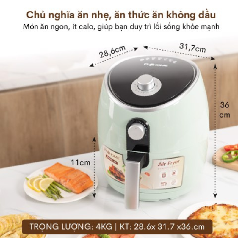 Nồi chiên không dầu Fujihome A4 dung tích 5L, Chất liệu nhựa cao cấp bền đẹp, Đa dạng chức năng nướng, Hàng chính hãng bảo hành 24 tháng