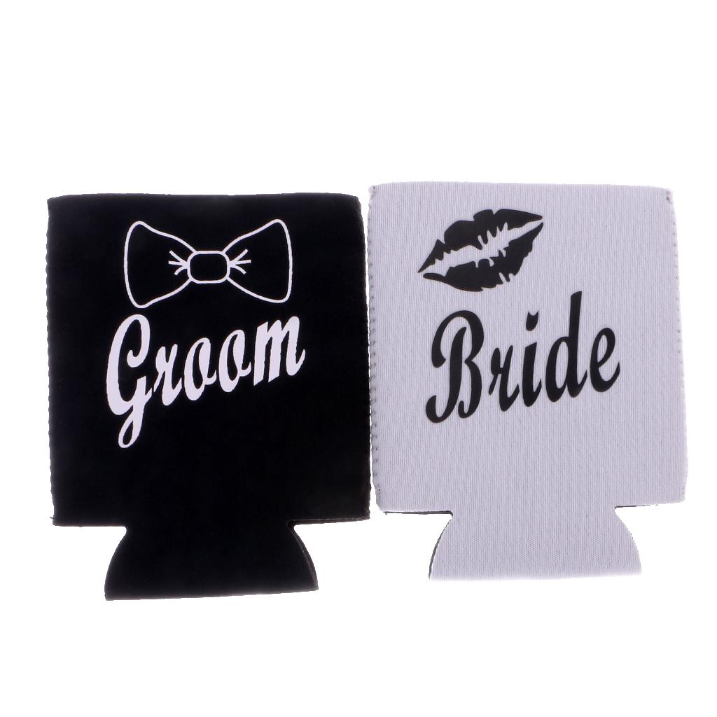 2pcs Bride Lips Groom Stubby Beer Tin Can Cooler Sleeve Holder Wedding Party