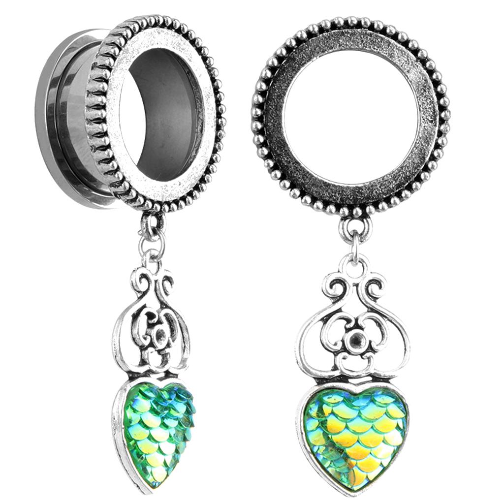 Ear Flesh Tunnels Heart Shape Fish Scale Dangle Ear Piercing Jewelry 6mm