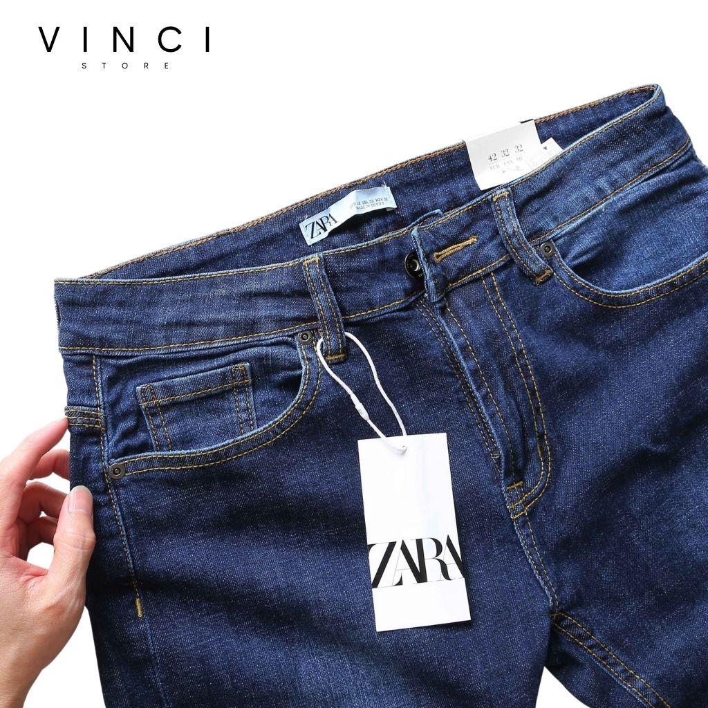 Quần Jean Nam Vnxk Xanh Trơn Slim Fit Ống Côn Chất Bò Co Dãn