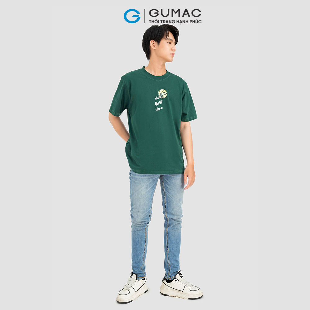 Áo thun nam cotton GUMAC ATNC08043 cổ tròn in shine