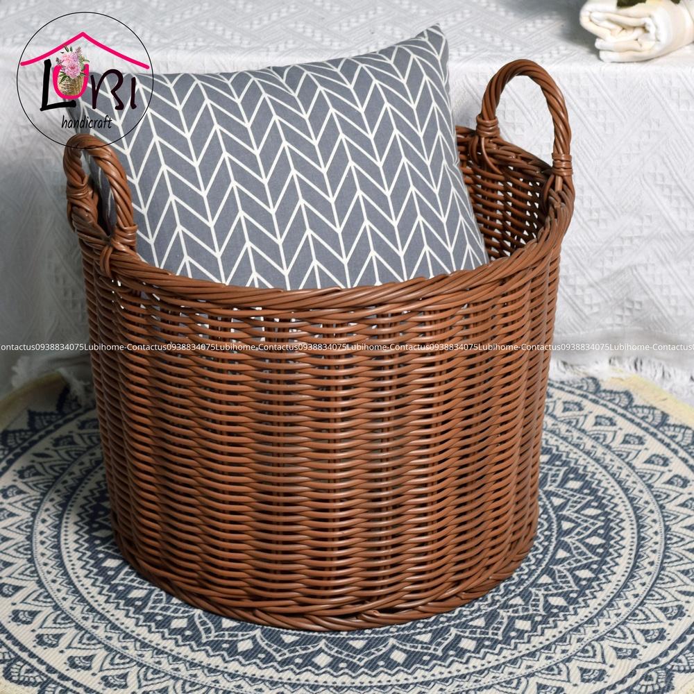 Lubihandicraft - Sọt đựng đồ hình tròn đan dây nhựa bộ 3 - bền, đẹp