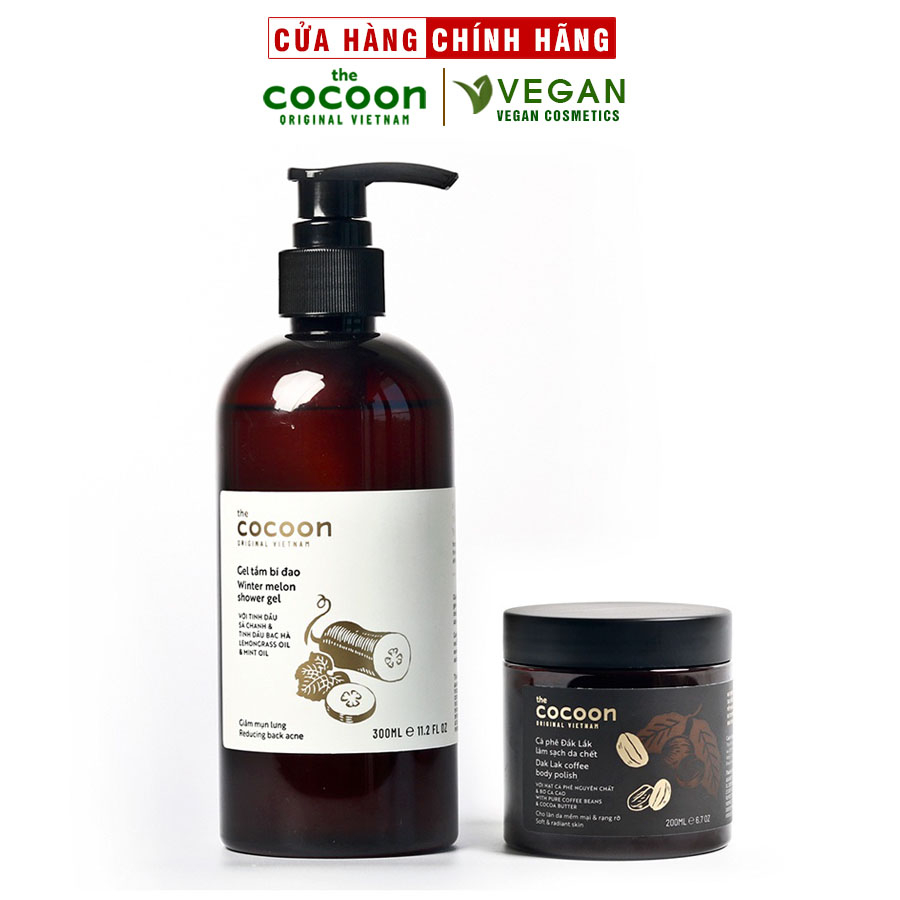 Combo Gel tắm bí đao cocoon 310ml + Cà phê Đắk Lắk sạch da chết cocoon 200ml