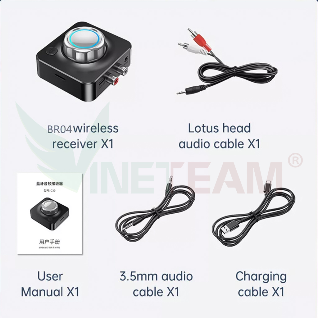 Bộ Chuyển Đổi Không Dây Bluetooth 5.0 Vinetteam C39/BR-04 Hỗ Trợ Âm Thanh Đa Chức Năng TF AUX 3.5mm RCA Cho Loa Ô Tô Tai Nghe Bluetooth Biến Loa Thường Thành Loa Bluetooth - Hàng Chính Hãng