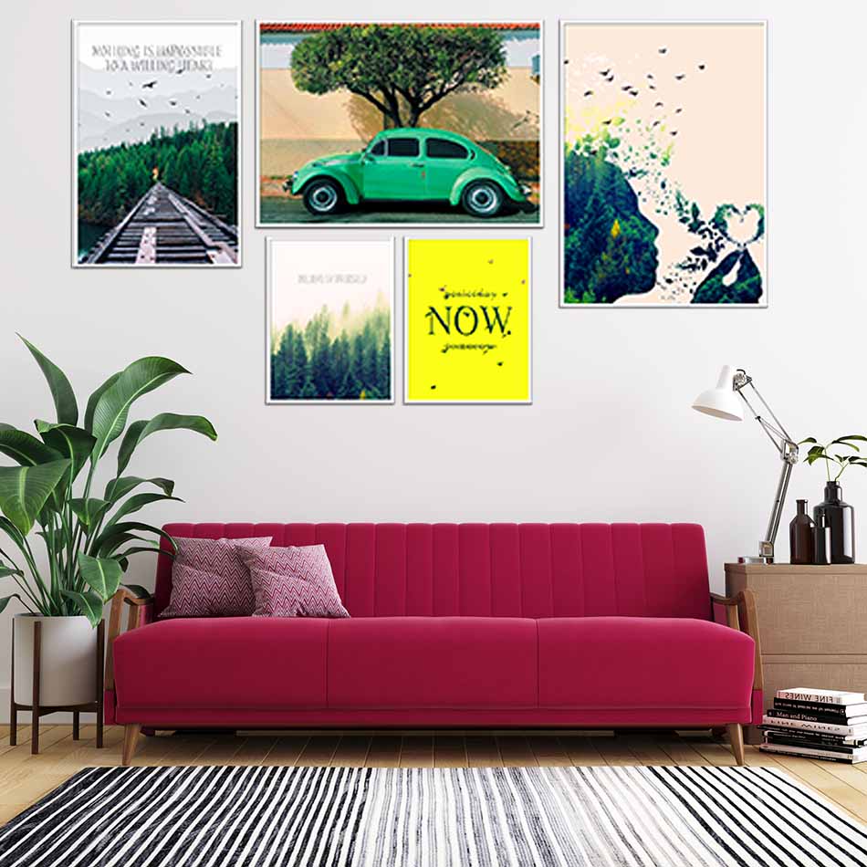 Bộ 5 tranh canvas treo tường Decor phong cảnh, phong cách scandianvian - DC078