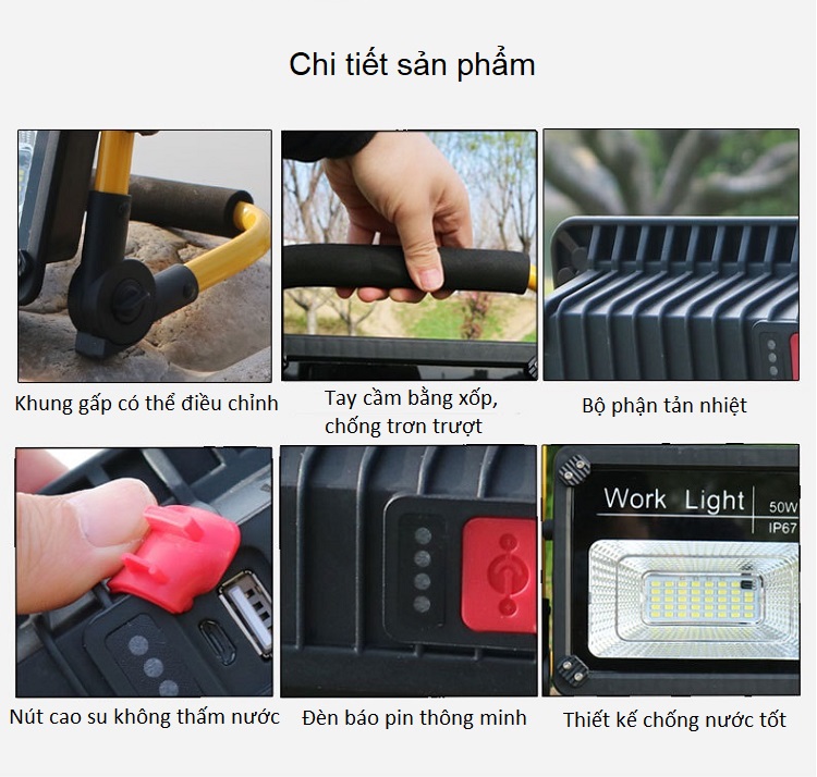 Đèn pin 50W sạc điện cao cấp, thuận tiện khi mất điện hoặc di chuyển ngoài trời vào ban đêm W726 ( Tặng kèm pin sạc )