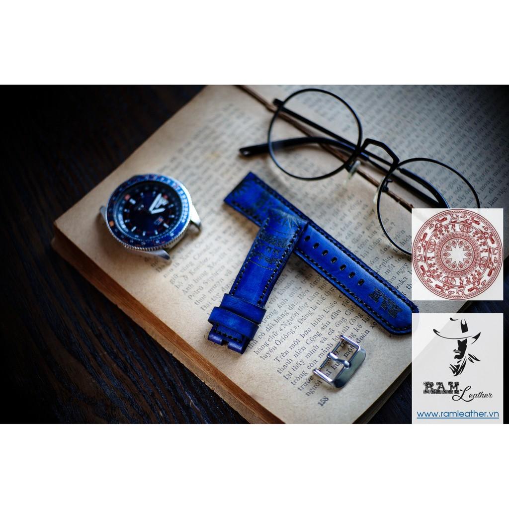 DÂY APPLE WATCH TRỐNG ĐỒNG DA BÒ Ý VEGTAN XANH NAVY -RAM TRỐNG ĐỒNG NAVY - ĐỦ SIZE