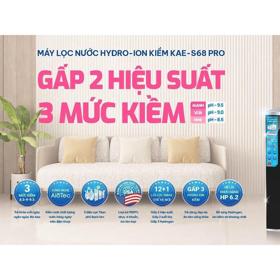 Máy lọc nước Hydro-ion kiềm Karofi KAE-S68 PRO, 5 tấm điện cực tin tan, 4 chế độ nước - Hàng Chính Hãng