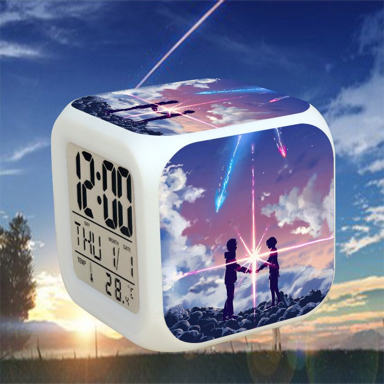 Đồng hồ báo thức để bàn in hình YOUR NAME KIMINONAWA đèn LED đổi màu anime chibi xinh xắn