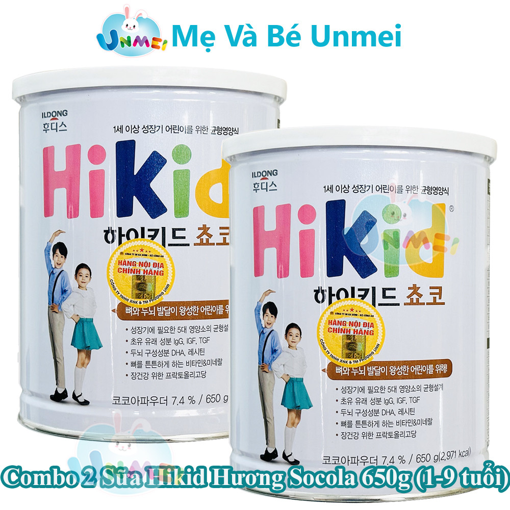 Bộ 2 Hộp Sữa Hikid Vị Socola Thơm Ngon Bổ Dưỡng 650G - Hàng Nội Địa Hàn