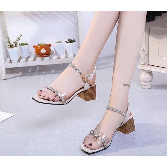 Giày cao gót sandal 5cm bản trong phối xoàn