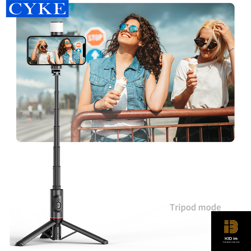 Gậy chụp hình Selfie Tripod CYKE kéo dài 76.5cm xoay 360 độ tích hợp điều khiển không dây bluetooth kèm đèn Led xoay 360 độ-Hàng chính hãng