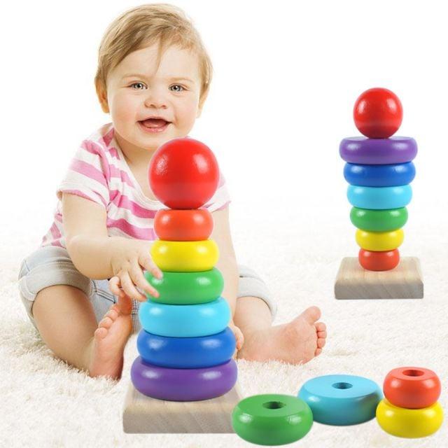 Đồ chơi Tháp cầu vồng mini 7 màu, cỡ nhỏ bằng gỗ cho bé