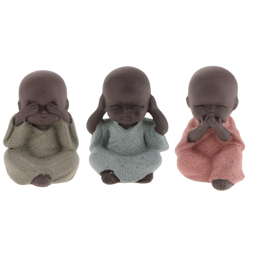 3x Ceramic Small Buddha Statue Monk Figurine Tea pet Decorative Ornaments