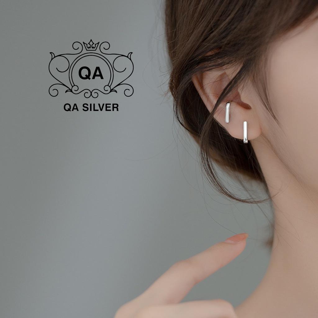 Khuyên tai bạc 925 khối chữ nhật chốt bi vặn bông nam nữ tối giản S925 MINIMAL QA SILVER Earrings EA220906