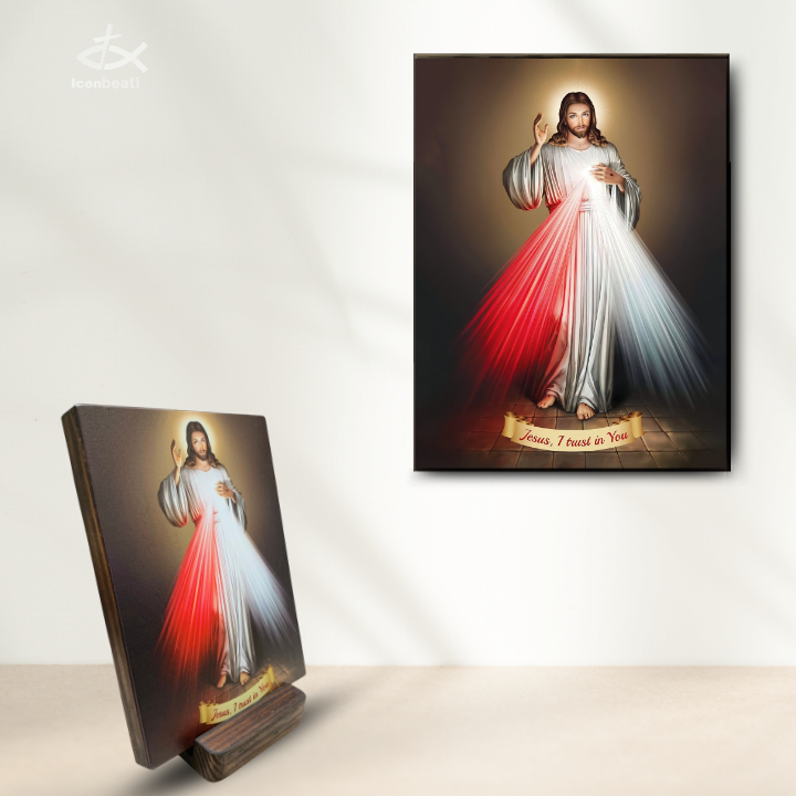 Tranh Gỗ Lòng Chúa Thương Xót Beati - Tranh Công Giáo Thủ Công Màu Rustic/ Icon of Devine Mercy