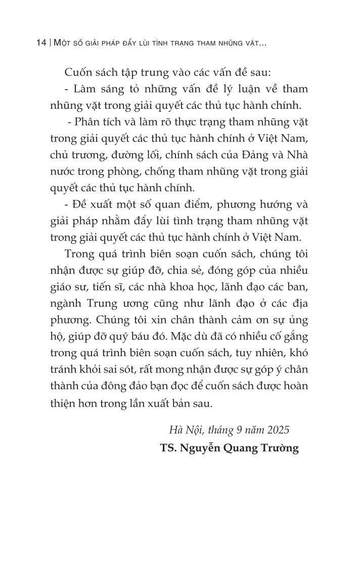 Một số giải pháp đẩy lùi tình trạng tham nhũng vặt trong giải quyết các thủ tục hành chính ở nước ta hiện nay (Sách chuyên khảo)