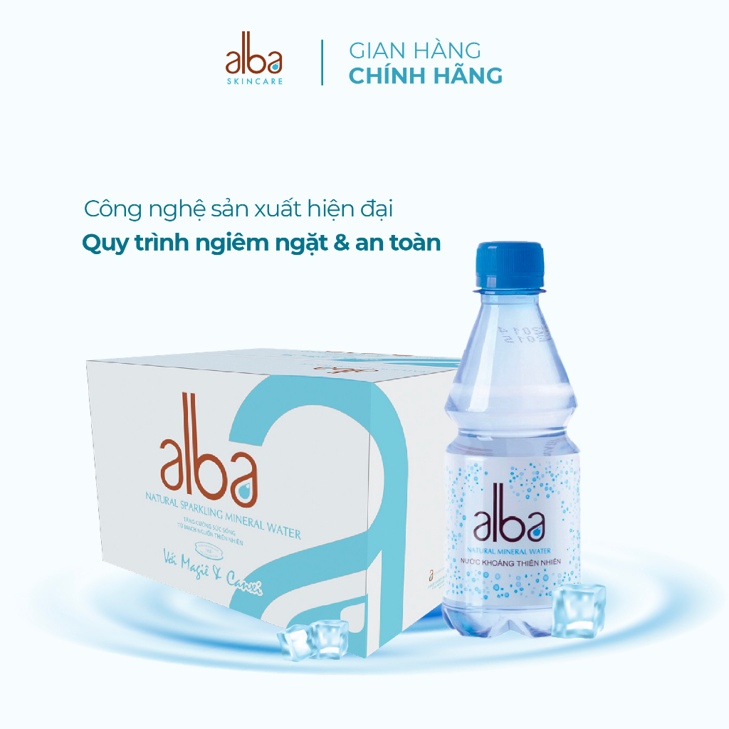 Thùng 24 chai nước khoáng thiên nhiên không ga Alba bổ sung Canxi Magie tốt cho sức khỏe 350ml