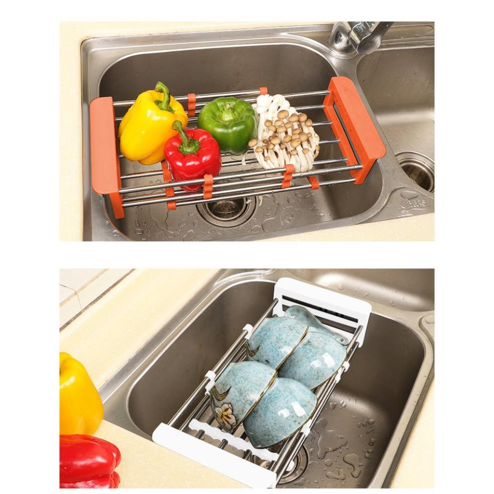 Khay Đựng Đồ Để Bồn Rửa Bát Inox, Gác Bồn Rửa Chén Có Thể Kéo Dài tiện lợi