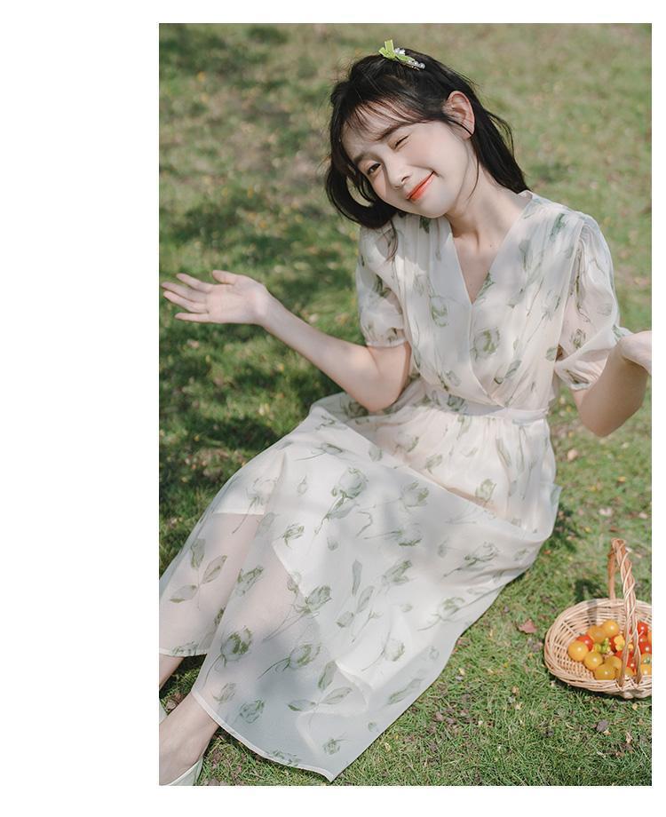 TOBE1SHOP Pháp nhỏ làm mới váy ngọt ngào thắt lưng ren-up trà nghỉ váy dài mùa hè hoa đầm phụ nữ