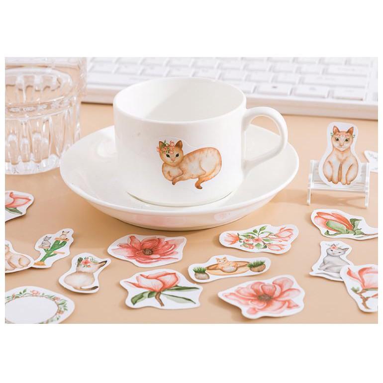 Bộ 45 Sticker Mèo Và Hoa E117