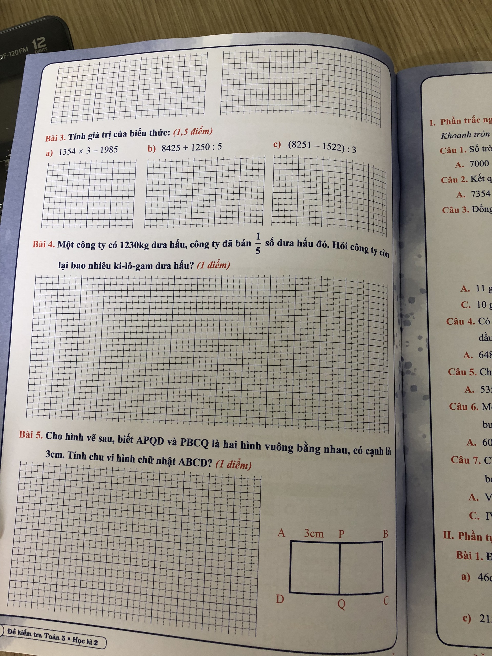 Qb - Đề kiểm tra toán 3/2