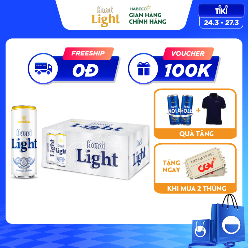 Bia Hanoi Light - Thùng 24 lon 330ml