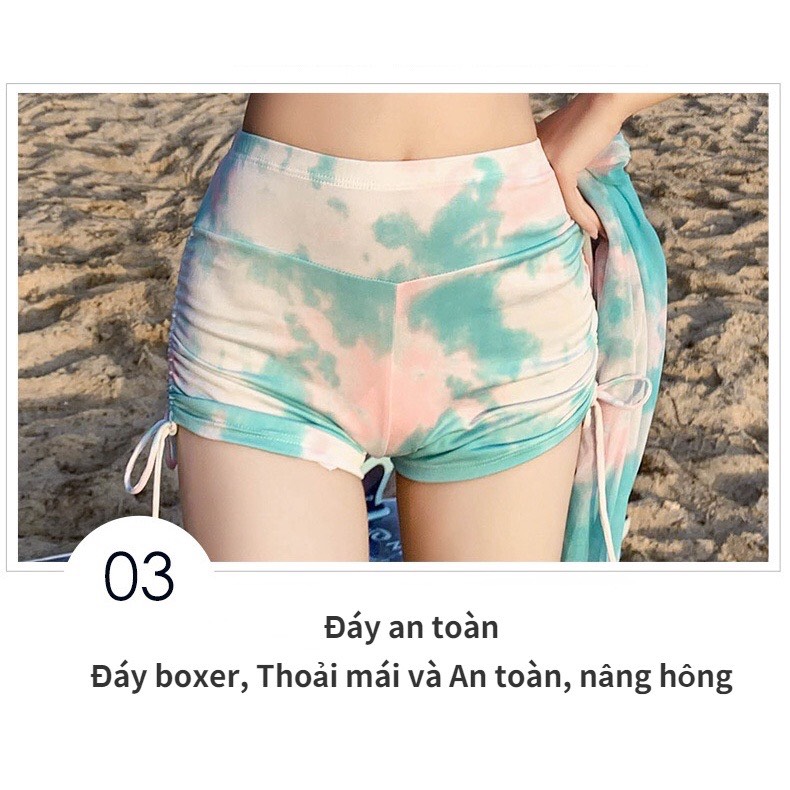 (ảnh thật) Bộ đồ bơi nữ bikini 3 mảnh màu loang cá tính+ bộ quần áo tắm đi biển đẹp long lanh